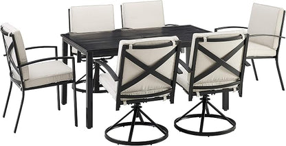 Crosley Furniture Kaplan 7-Piece Outdoor Dining Set for 6, Patio Table and Chairs for Backyard, Deck, Oiled Bronze with Oatmeal Cushions