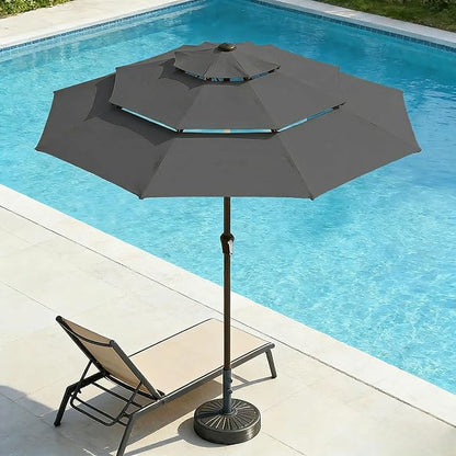 10ft 3 Tier Patio Umbrella, Outdoor Market Table Umbrella with UPF 50+ Vented Canopy, 8 Sturdy Ribs, Easy Push Button Tilt and Crank, Windproof for Deck, Pool, Backyard and Garden