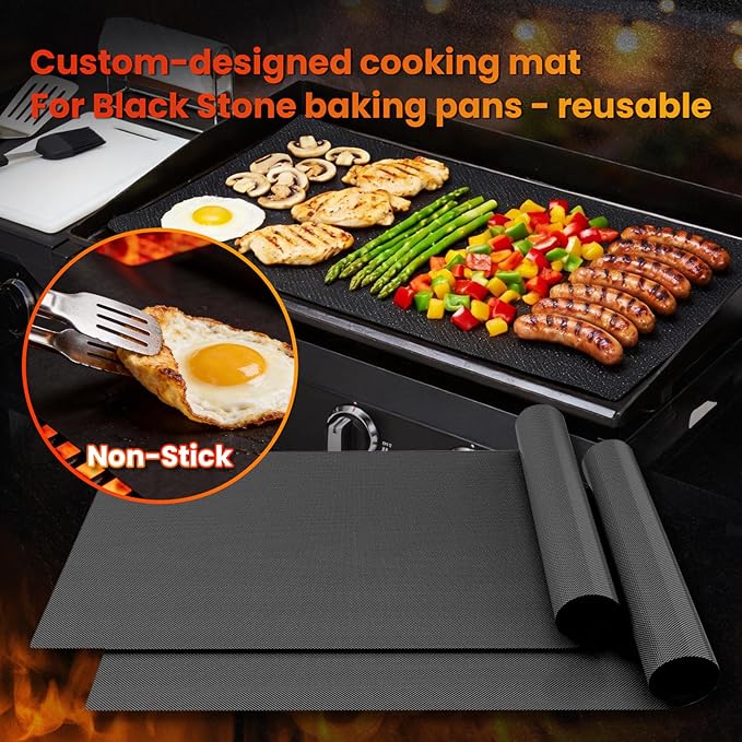 Blackstone Griddle Accessories – Custom Nonstick Mat for 28 Inch Black stone, 2 Pack Reusable Liner to Protect Griddle | Blackstone Accessories for Outdoor Cooking & Easy Cleanup