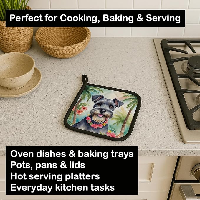 Caroline's Treasures Schnauzer Luau Pair of Pot Holders Kitchen Heat Resistant Pot Holders Sets Oven Hot Pads for Cooking Baking BBQ, 7 1/2 x 7 1/2