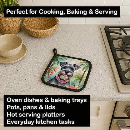 Caroline's Treasures Schnauzer Luau Pair of Pot Holders Kitchen Heat Resistant Pot Holders Sets Oven Hot Pads for Cooking Baking BBQ, 7 1/2 x 7 1/2