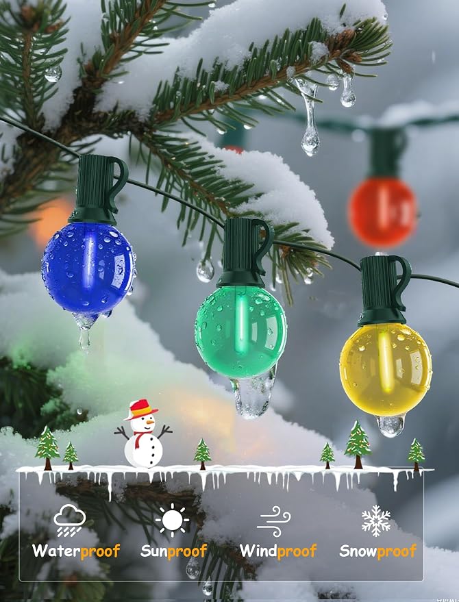 G40 LED Globe Christmas String Lights, 50Ft Multicolor Christmas Decorations Lights Shatterproof with 27 LED Colorful Bulbs, Hanging Patio Lights for Backyard Porch Xmas Tree Party Roofline Garden