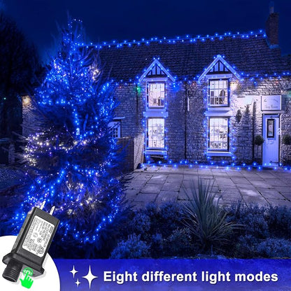 262FT 800 LED Outdoor String Lights, Blue Christmas Lights Indoor | Plug in Waterproof 8 Modes Clear Wire String Twinkle Lights for Bedroom Outside Patio Yard Xmas Party Wedding Decorations