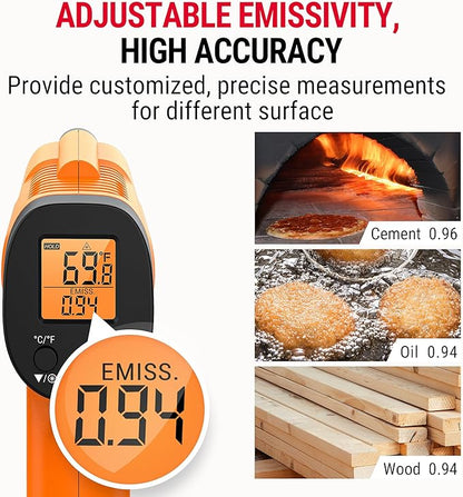 TempPro Temperature Gun, Infrared Thermometer Gun with Laser, Laser Thermometer Gun -58-1022 ℉, Meat Thermometer Digital with Super Long Probe, Food Thermometer for Cooking(Previously ThermoPro)