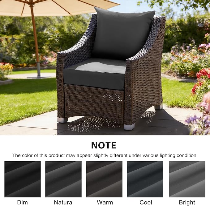 Outdoor Deep Seat Cushion Set, 24x24 Inch, Dark Grey, Set of 1 | Water-Resistant, Fade-Resistant, Removable Cover, For Patio Chair & Sofa&Furniture