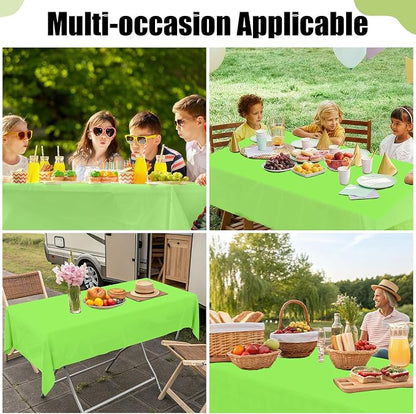 Smiry Disposable Table Cloth - 10 Pack, 54 x 108 Inch Waterproof Rectangle Tablecloths for Parties, Decorative Plastic Table Cover, Leakproof & Sturdy, Lime Green