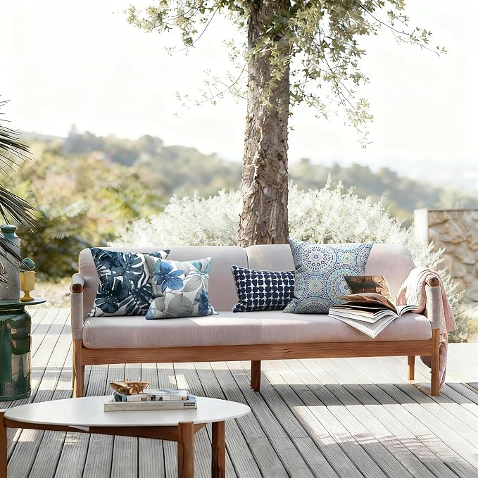 LVTXIII 2 Pack Outdoor Pillow Covers ONLY 18x18 Inch, Water-Repellent Square Decorative Cushion Covers for Patio Furniture, Garden, Sofa, Palm Blue