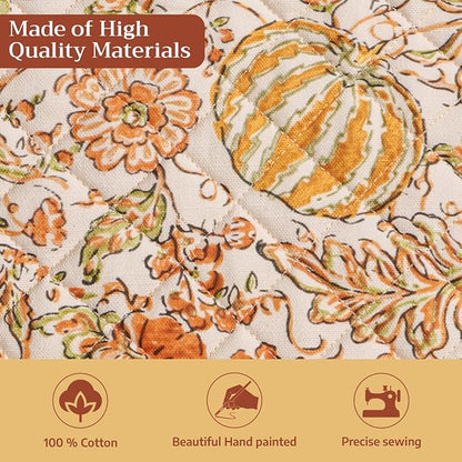 Maison d' Hermine Pot Holders 100% Cotton Potholders (8" x 8", Pack of 2) | Heat Resistant Hot Pads with Loop BBQ Cooking Baking Hotel Kitchen Handling Hot Pans Thanksgiving Christmas - Pumpkin Spice