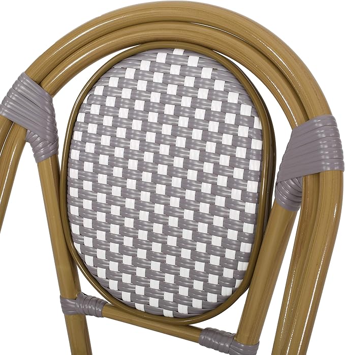 Christopher Knight Home Gwendolyn Outdoor French Bistro Chairs (Set of 2), Gray + White + Bamboo Print Finish