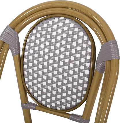 Christopher Knight Home Gwendolyn Outdoor French Bistro Chairs (Set of 2), Gray + White + Bamboo Print Finish