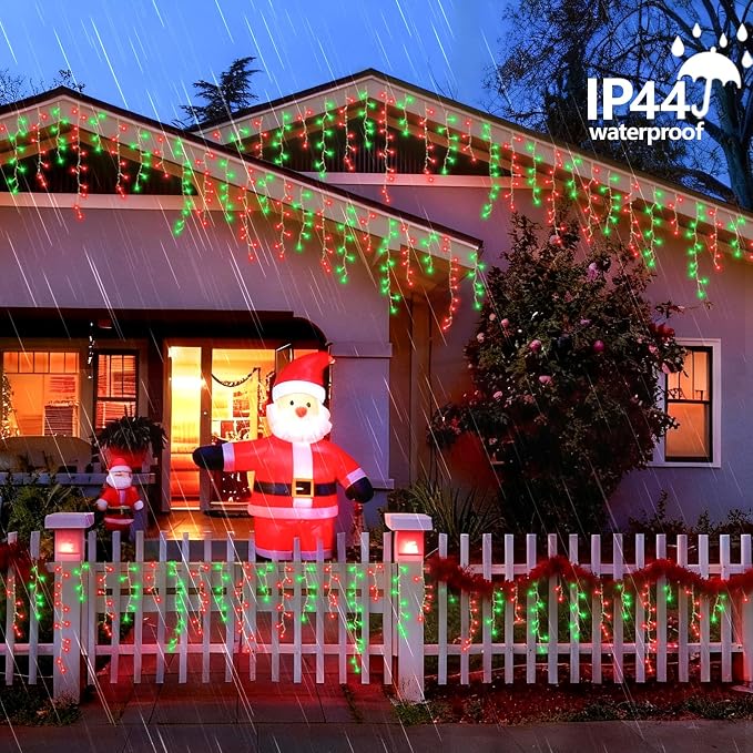 YEGUO 66ft 800 LED Red and Green Icicle Lights Outdoor Waterproof, 160 Drops Icicle String Lights Connectable, 8 Modes Icicle Christmas Lights with Memory Timer