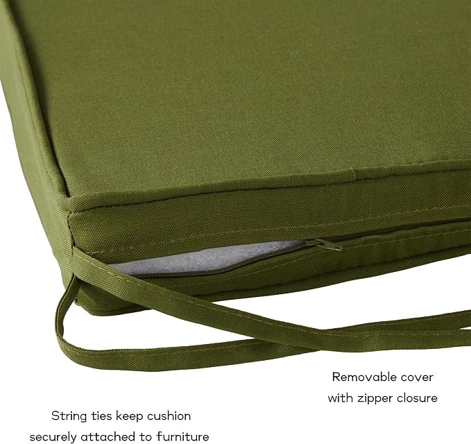 Outdoor 18 inch Square Patio Dining Chair Pads – Comfortable Fiber-Filled Seat Cushions with Ties, Reversible Polyester Fabric - Hunter Green, Set of 4