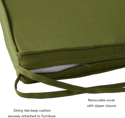 Outdoor 18 inch Square Patio Dining Chair Pads – Comfortable Fiber-Filled Seat Cushions with Ties, Reversible Polyester Fabric - Hunter Green, Set of 4