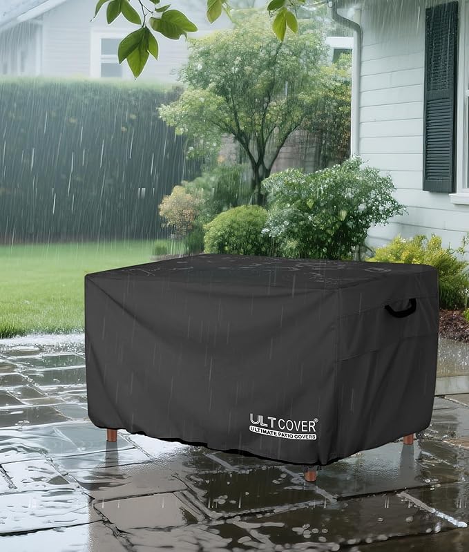 ULTCOVER Rectangular Gas Fire Pit Table Cover 48x28 inch Waterproof Heavy Duty Firepit Cover, Black