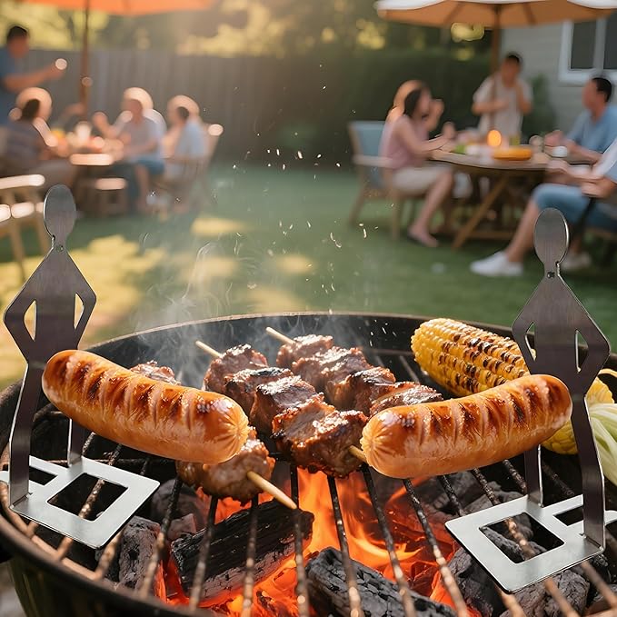 2 PCS Funny BBQ Stand Man Hot Dog Holder,Portable Hot Dog Roaster,Reusable Stainless Steel Hotdog and Sausage Stand for Barbecue,Camping,Spring Trip Sausage Barbecue Rack,Barbecue Grill Accessories