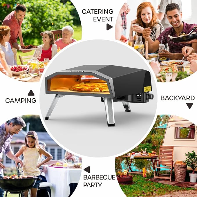 ECOWELL 16 Inch Gas Pizza Oven Outdoor Propane, Large Portable Pizza Ovens | with Pizza Stone, Stainless Steel Outdoor Pizza Oven, for Backyard Party, Camping, Fast 10 Min Preheating, 27300 BTU