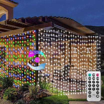 600 LED Curtain Lights 20Ftx10Ft Dual Color Changing Lights with Remote | Timer Connectable Christmas Lights Curtain Plug in Outdoor Waterproof for Bedroom Backdrop Decor, Cool White & Multicolor