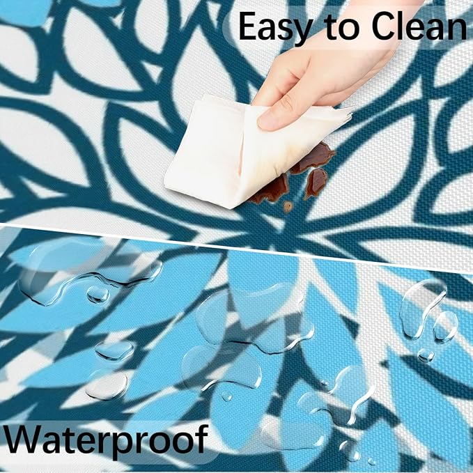 Round Tablecloth with Umbrella Hole and Zipper Elastic Fitted Table Cloth 36"-44" Oil-Proof Waterproof Chrysanthemum Patio Table Cover for Outdoor Dining Picnic Party, Spring Summer Blue Floral
