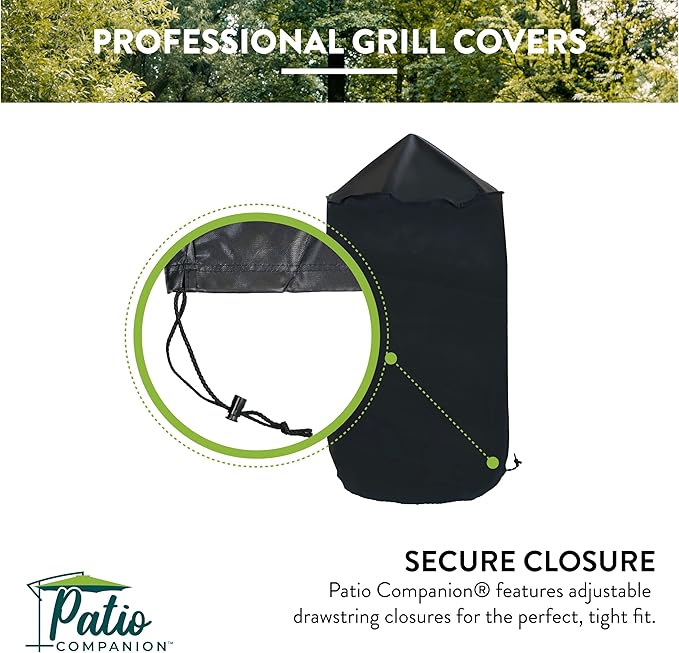 Patio Companion Professional 27.5 Inch Kettle Grill & Vertical Smoker Cover, 5 Year Warranty, Heavy Duty UV Blocking Material, Waterproof, Weather Resistant, Cover for Weber, Nexgrill, Pit Boss, Black