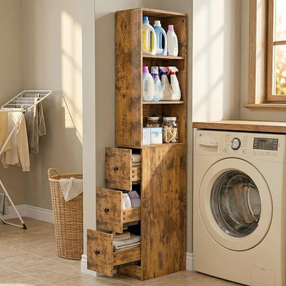 ARTETHYS Storage Cabinet Tall Narrow Bathroom Organizer with 3-Level Adjustable Shelves Slim Free Standing Space Saver for Living Room Kitchen, Rustic