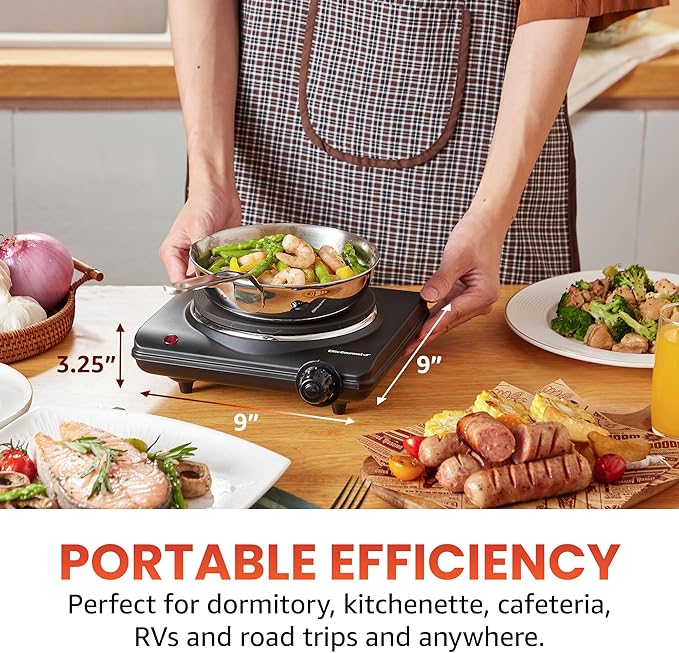 Elite Gourmet Countertop Electric Burner, 1000W Cast Iron Hot Plate, 7 Heat Settings, Portable Cooktop for RV, Dorm, Office & Small Kitchens, Road-Ready & Compact (Pack of 4)