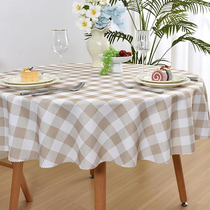 Waterproof Plaid Tablecloth Fabric - Round 58 Inch Classic Gingham Checker Table Cloth for Indoor/Outdoor Use - Buffalo Table Cover for Picnics, BBQs, and Parties
