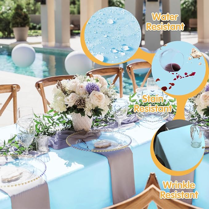 BRILLMAX 4 Pack Light Blue Tablecloths 90x156 Inch for 8ft Rectangle Tables | 150 GSM Polyester Fabric, Floor Length Drop, Water, Stain & Wrinkle Resistant Cloth Cover for Wedding Reception Banquet Party