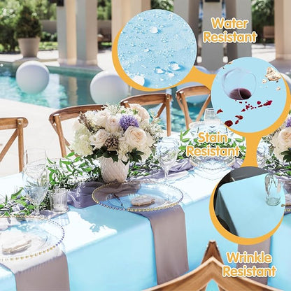 BRILLMAX 6 Pack Light Blue Tablecloths 90x156 Inch for 8ft Rectangle Tables | 150 GSM Polyester Fabric, Floor Length Drop, Water, Stain & Wrinkle Resistant Cloth Cover for Wedding Reception Banquet Party
