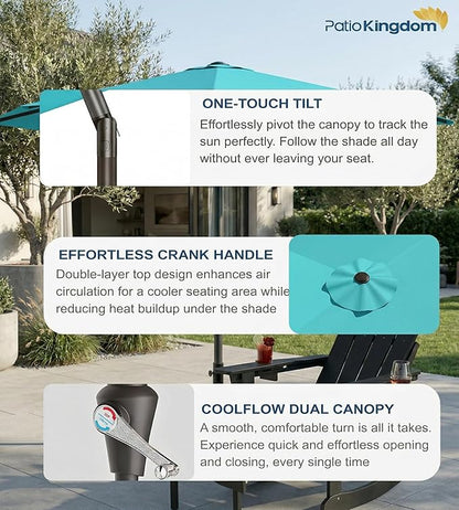 PatioKingdom 10FT Patio Umbrella with Push Button Tilt and Crank, Outdoor Market Umbrella with 8 Fiberglass Ribs, UV Protection Table Umbrella for Pool,Backyard,Garden,Deck