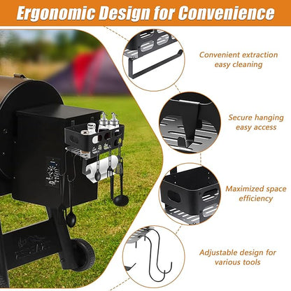 Storage Bin for Traeger Grills with Hooks and Paper Towel Holder for Traeger Pro 22/34/780/575, Ironwood 650/885, Eastwood 22/34, for Pit Boss, for Z Grill and Others