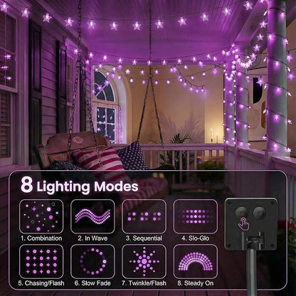 Twinkle Solar Star String Lights Outdoor Waterproof Fairy Lights 39FT 100 LED with 8 Lighting Modes for Camping Garden Wedding Party Tree Holidays Backyard Patio (Purple)