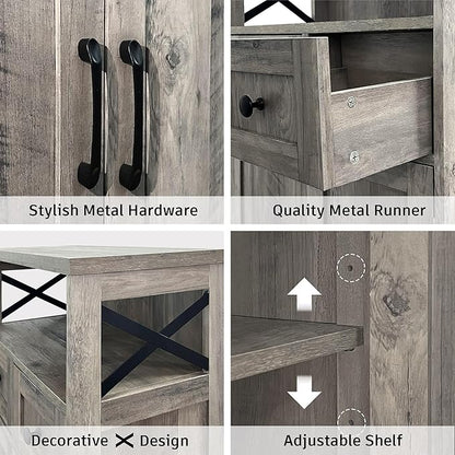 Befrases Farmhouse Storage Cabinet with Drawers and Shelf, Freestanding Kitchen Pantry Hutch for Kitchen, Living Room, Home Office, Rustic Grey