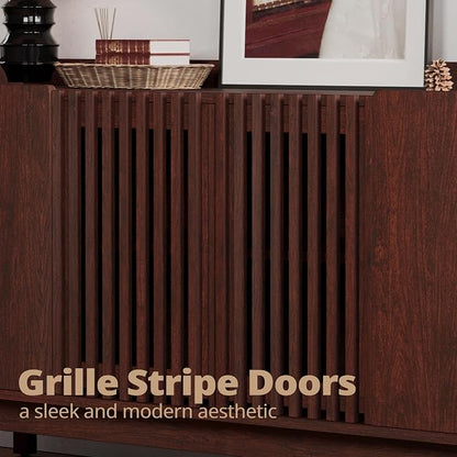IRONCK Storage Cabinet with Grille Doors, Natural Red Walnut | 2 Adjustable Shelves