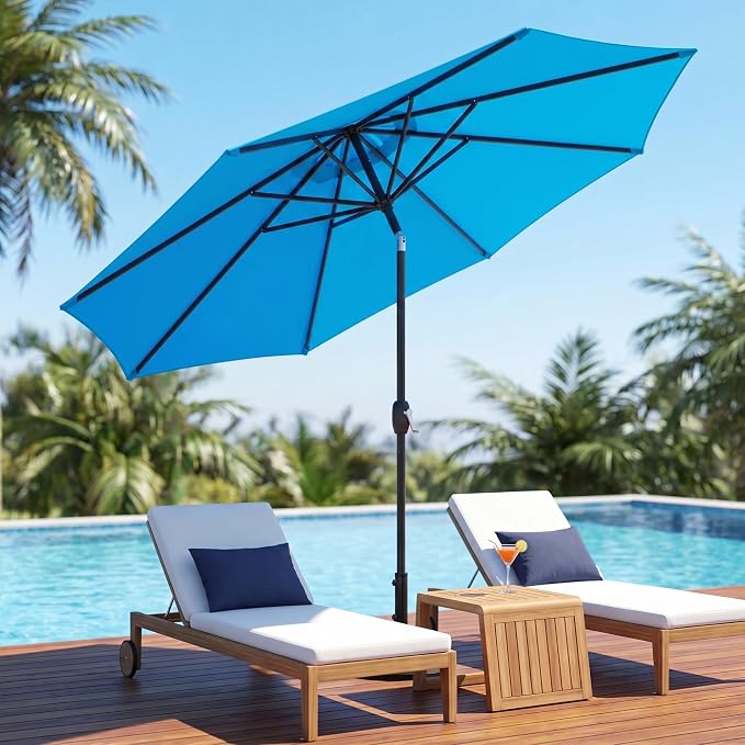 Greesum 9FT Outdoor Patio Umbrella, Table Umbrella for Yard, Market, Heavy-Duty Waterproof Pool Umbrella with 8 Sturdy Ribs, UV Protection for Beach, Deck, Garden, Backyard