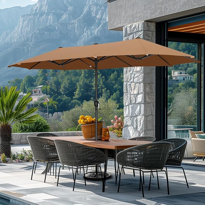 GREEN PARTY 13 ft Outdoor Patio Umbrella, Large Rectangular Table Umbrellas | Double-Sided, UV & Fade Resistant Canopy for Deck Poolside Garden Backyard, Market Umbrella with Crank & 1.5" Pole, Tawny