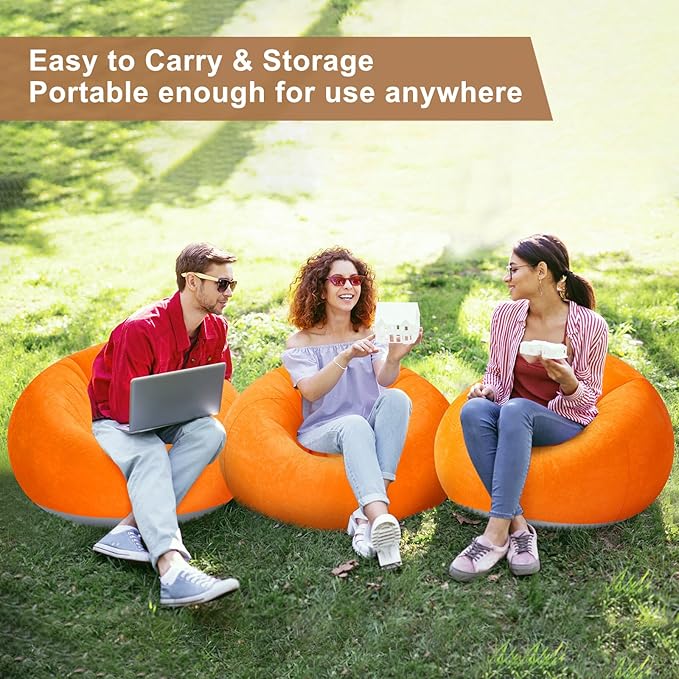 Realspring 6 9 12 Pcs Inflatable Bean Bag Chairs for Adults with Electric Air Pump, Blow up Couch Folding Portable Inflatable Couch Lazy Sofa for Outdoor Movie Night Camping(Orange,6 Pcs)