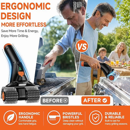 Electric Grill Brush, Ultra-High 80W Power Dual-Head Cordless Rechargeable Grill Cleaner with 2.5H Fast Charge, Heat-Resistant, Waterproof, Anti-Splatter, Ergonomic Design BBQ Grill Brush.