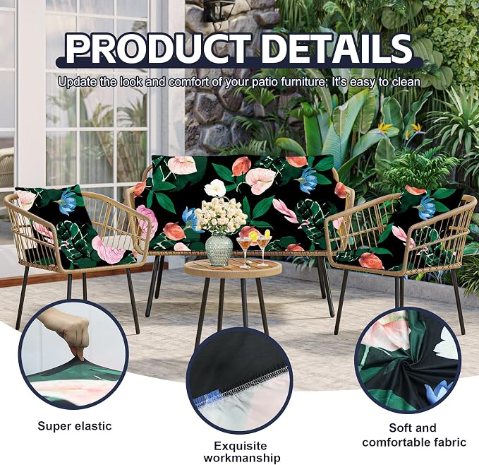 8Pcs Patio Cushion Covers, Outdoor Stretch Cushion Covers, Washable | Stretch Fit, Replacement, Washable and Reusable Furniture Protectors, Fits most patio furniture cushion covers, Cover Only