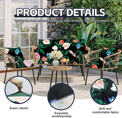 8Pcs Patio Cushion Covers, Outdoor Stretch Cushion Covers, Washable | Stretch Fit, Replacement, Washable and Reusable Furniture Protectors, Fits most patio furniture cushion covers, Cover Only