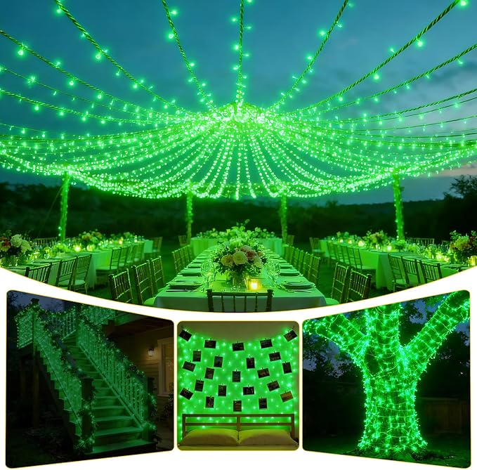 Solar String Lights Outdoor Waterproof 2 Pack Total 66ft 200LED Green | 8 Modes Twinkle Lights Solar Fairy Lights for Patio, Garden Yard Party Wedding Tree Christmas Halloween Decoration