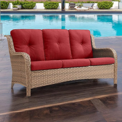 Rilyson Outdoor Patio Wicker Sofa, 900Lbs Weight Capacity Large 3 Seater Wicker Patio Couch with 4in Seat Cushions and Deep Seating, All Weather for Backyard, Garden, Poolside (Yellow/Red)