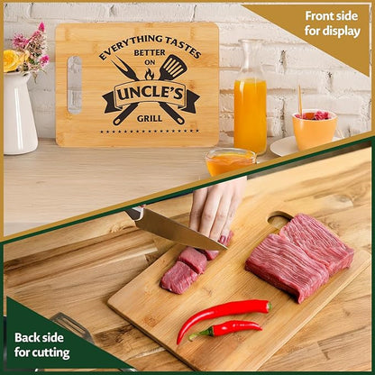 Gifts for Uncle, Unique Bamboo Cutting Board - Best Father's Day, Birthday, and Christmas Gifts from Niece or Nephew - Everything Tastes Better on Uncle's Grill
