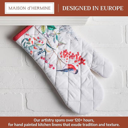 Maison d' Hermine Oven Gloves 100% Cotton Oven Mitt 7" x 13" with Loop Heat Resistant BBQ Cooking Gloves for Thanksgiving Christmas Decorations Baking Handling Hot Pans (Pack of 1, Morzine)