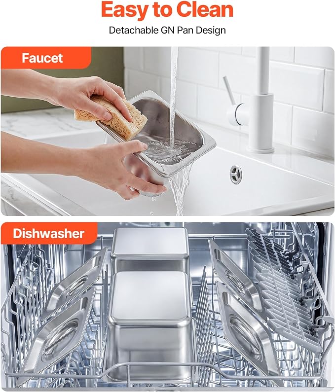 VEVOR Countertop Food Serving Display Container, Stainless Steel Food Salad Server Tray, Buffet Condiment Dispenser, Ice Cooled Rack with Separate Lid, for Restaurant Hotel Kitchen Party (6x1/6 Pan)