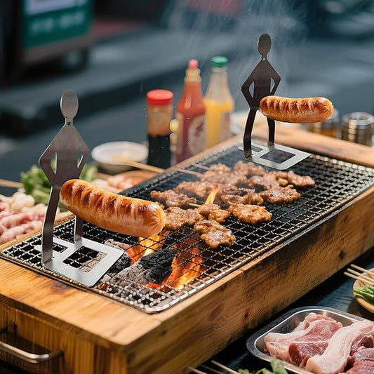 2 PCS Funny BBQ Stand Man Hot Dog Holder,Portable Hot Dog Roaster,Reusable Stainless Steel Hotdog and Sausage Stand for Barbecue,Camping,Spring Trip Sausage Barbecue Rack,Barbecue Grill Accessories
