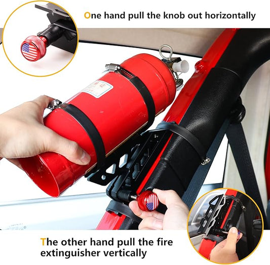 Adjustable Roll Bar Fire Extinguisher Mount Holder for Jeep Wrangler TJ JK JKU JL UTV Polaris RZR Ranger Camper Van, Aluminum, Quick Release, Upgrade