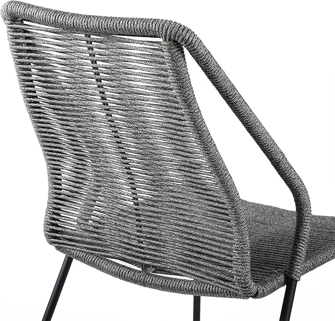 Armen Living Clip Modern Indoor Outdoor Patio Stackable Steel Dining Chair with Grey Rope - Set of 2