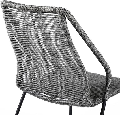 Armen Living Clip Modern Indoor Outdoor Patio Stackable Steel Dining Chair with Grey Rope - Set of 2