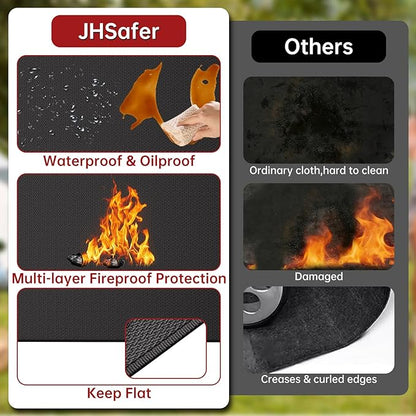 Large 76" x 52" Under Grill Mat with 40" x 40" Fire Blanket, Double-Sided Fireproof Grill Pad for Outdoor Grill,Indoor Fireplace Fire Pit Mat, Waterproof Oilproof BBQ Mat for Deck Patio Lawn