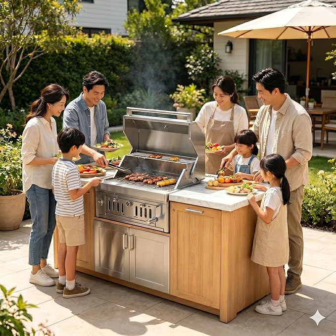 27-IN Premium 304 Stainless Steel Built-in Charcoal Grill with Adjustable Tray, Large Front Access Door, Side Vents,and Includes Griddle Plate and Accessory Set,Ideal for Outdoor Family BBQ